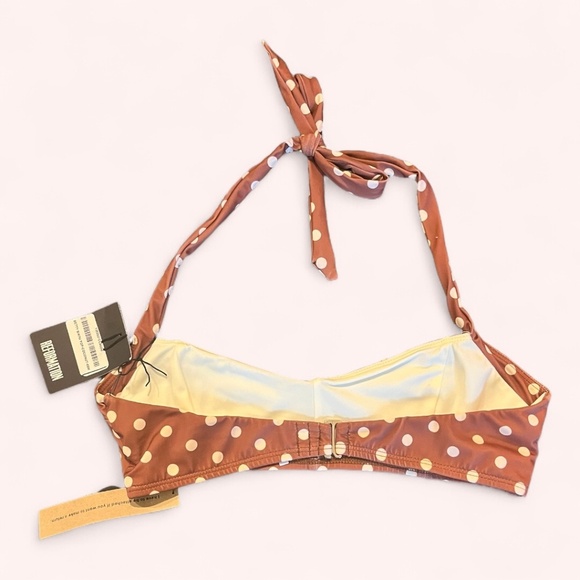 Reformation Retro Brown Polka Dot Coconut Betty Halter Bikini Top NWT Size M - Picture 2 of 5